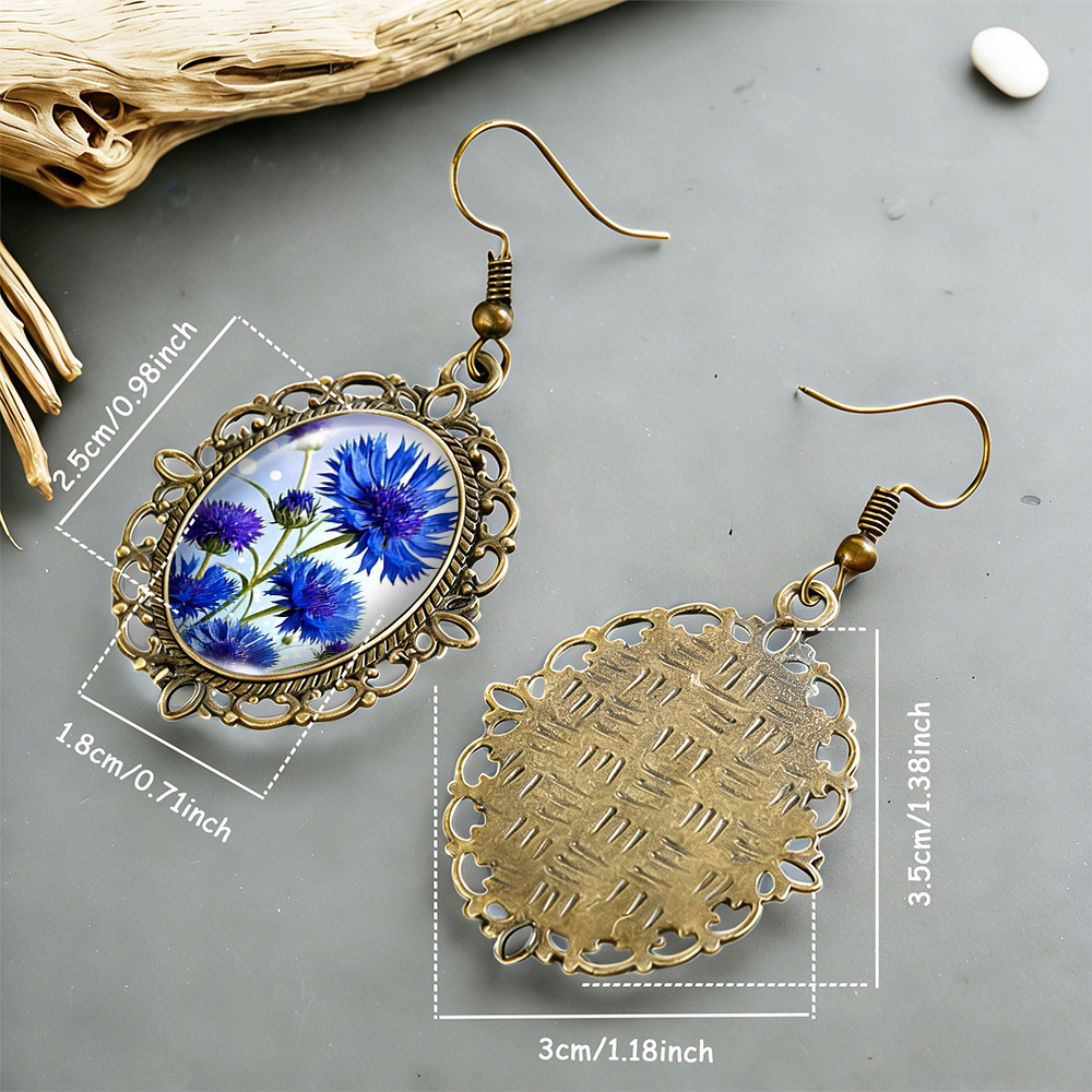 Blooming Blue Cornflowers Dangle Earrings, Handmade Gift